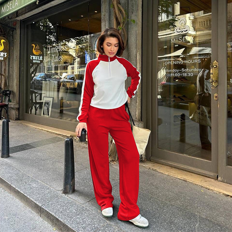 211475 Spring Autumn New Cross-Border European And American Color-Block Long-Sleeve Zipper Sweatshirt Women's Fashion_ecoleips.com