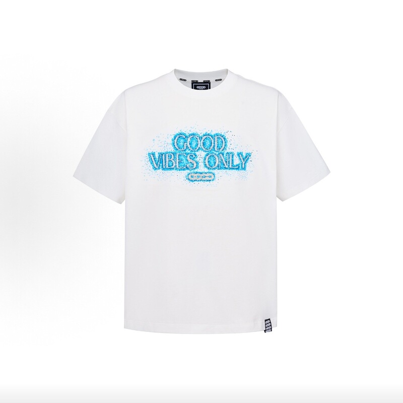 Goodbrand Lao Bai's Same Style National Trend Good Short-Sleeve Blue Galaxy Tube Bead Embroidery Slogan T-Shirt Unisex