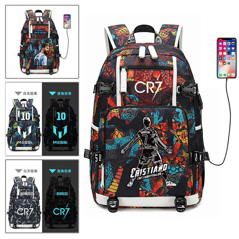 Cristiano Ronaldo Backpack, Messi School Bag, Student Sports Football Training Bag, Luminous Backpack, Large Capacity, Waterproof Cristiano Ronaldo Backpack, Messi School Bag, Student Sports Football Training Bag, Luminous Backpack, Large Capacity, Waterproof