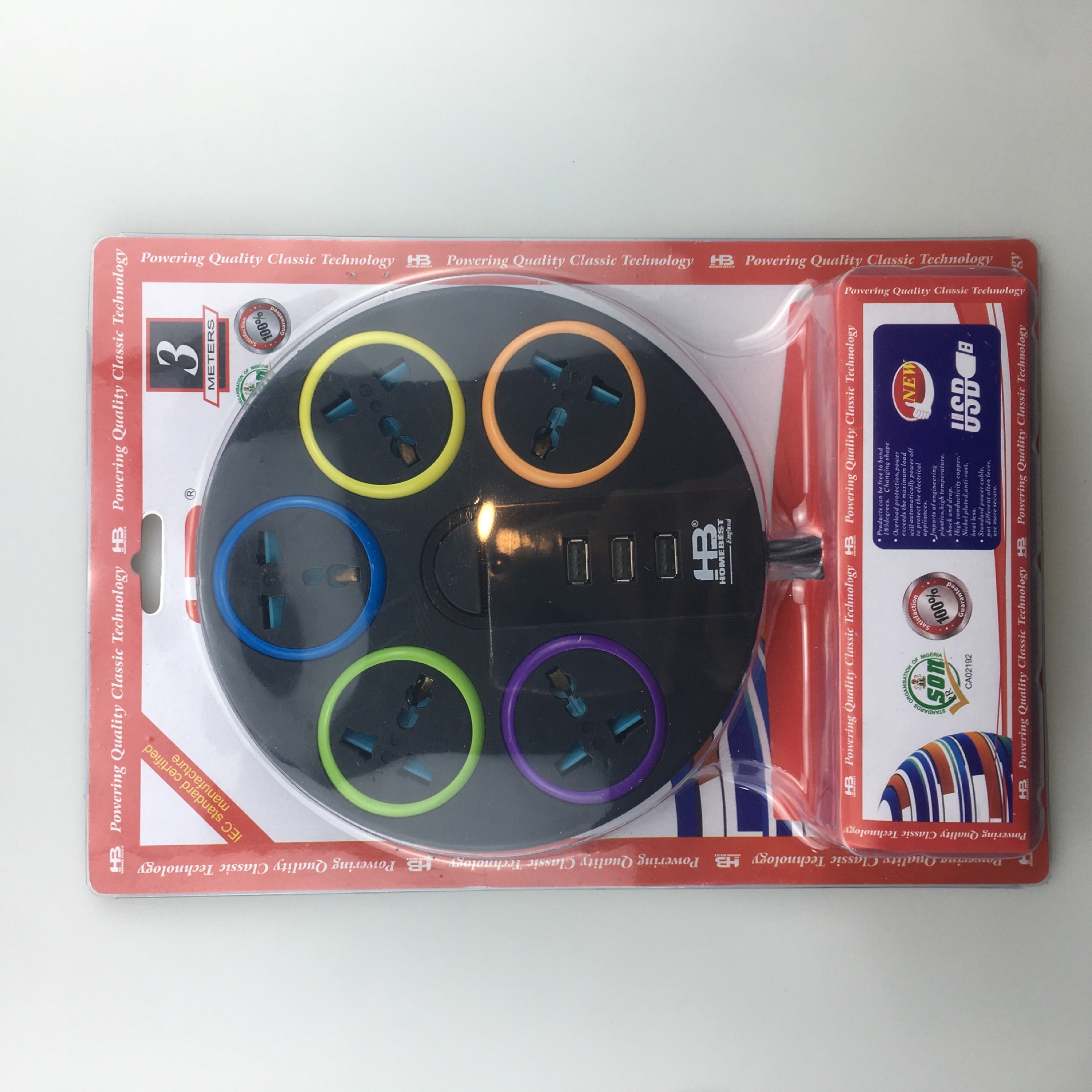 工厂供应一转多黑色五孔多孔圆形带USB插口排插家用接线板排插