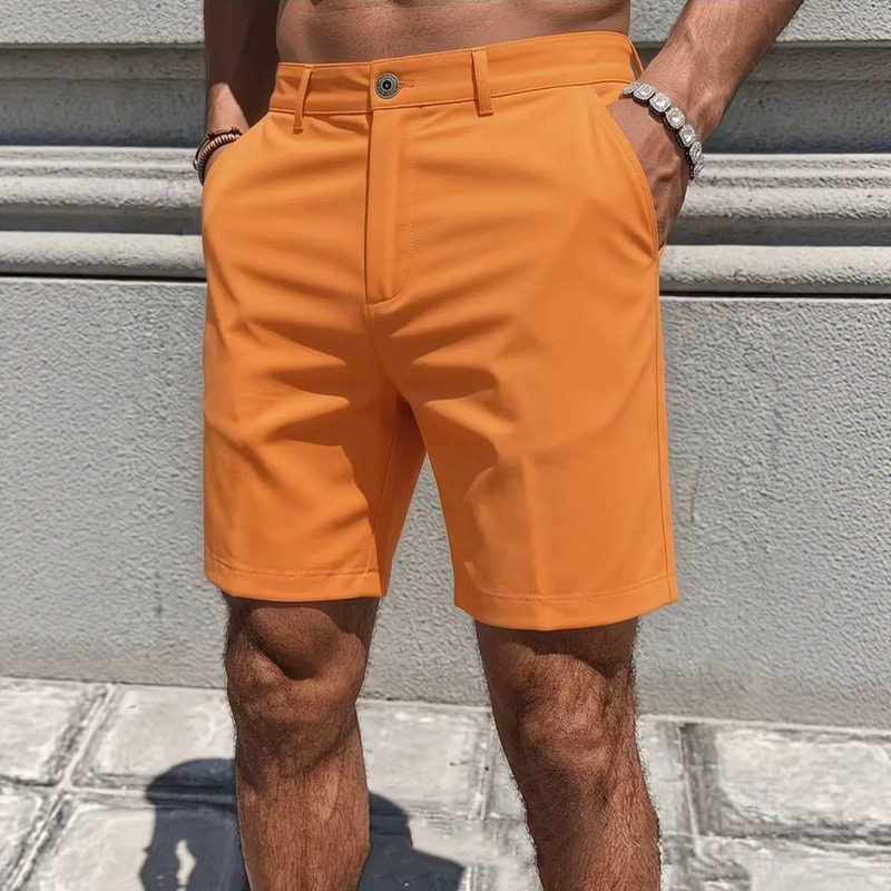 2026 Cross-Border Men's Summer Solid Color Casual Shorts Business Golf Sports Shorts Men's Slim Fit Straight Leg