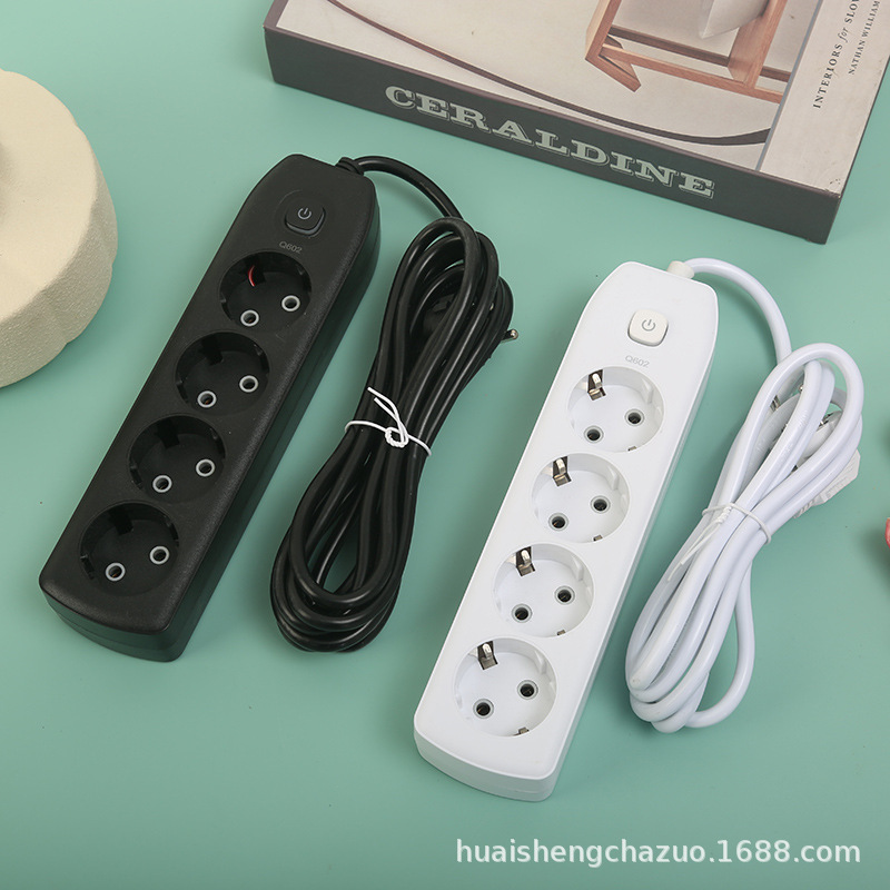 欧规专用孔德标插座欧标黑色白色中性袋装电源插排桌面多功能排插