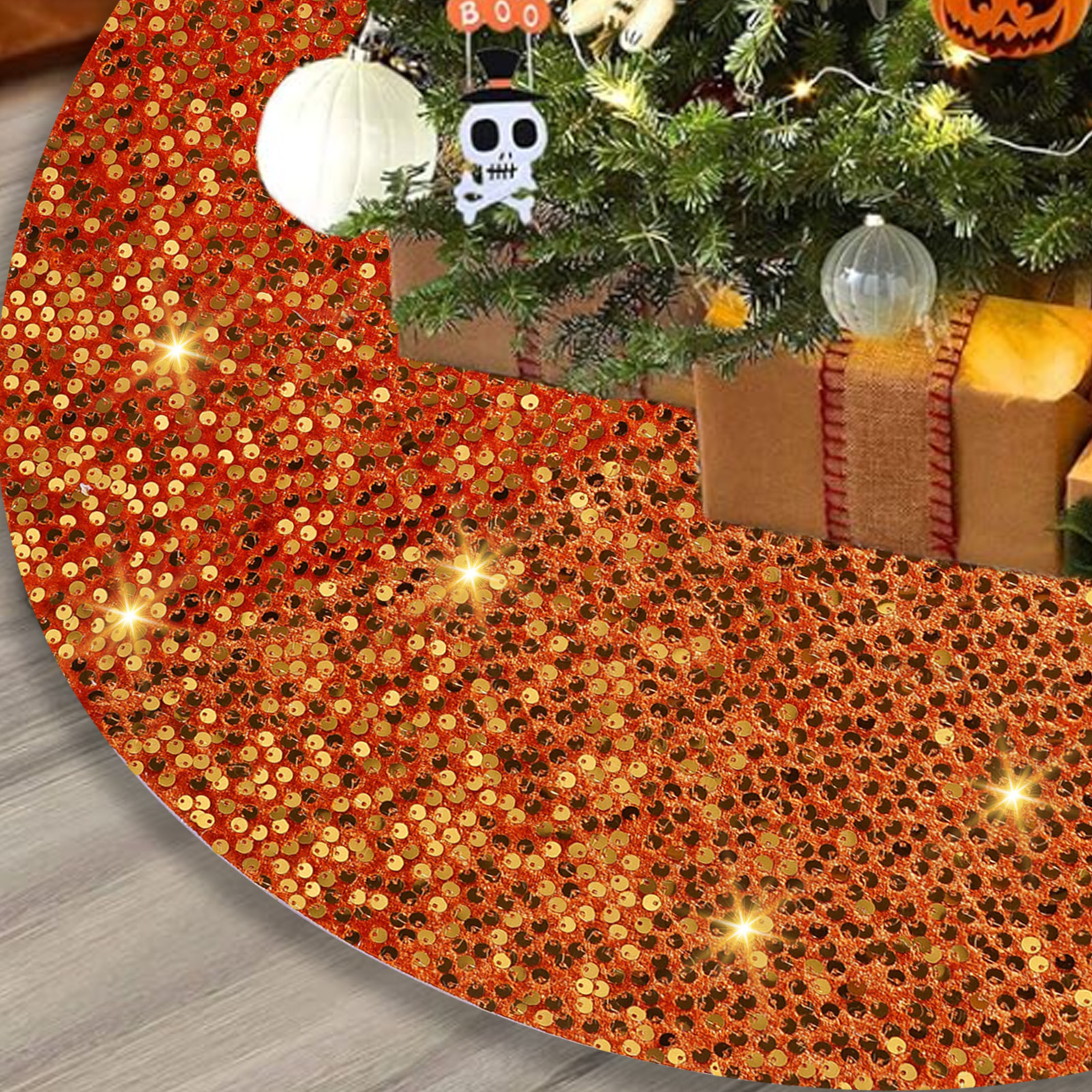 Halloween transfronterizo de alta calidad brillante perlas falda de árbol delantal naranja creativo atmósfera de vacaciones accesorios de árbol decoración