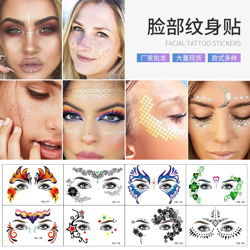 Halloween Face Stickers Party Masquerade Tattoo Stickers Cross-Border Waterproof Eyebrow and Eye Imitation Tattoo Sticker Set Halloween Face Stickers Party Masquerade Tattoo Stickers Cross-Border Waterproof Eyebrow and Eye Imitation Tattoo Sticker Set