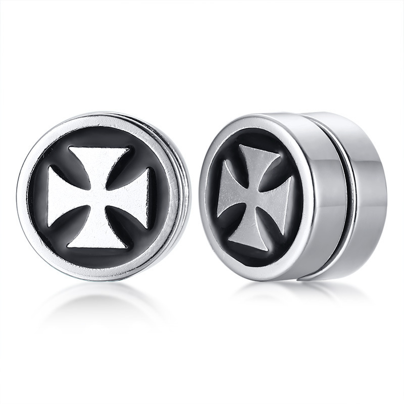 Trendy Stainless Steel Non-Pierced Earrings Round Cake Epoxy No Hole Magnetic Ear Clips For Men And Women_voghion.com