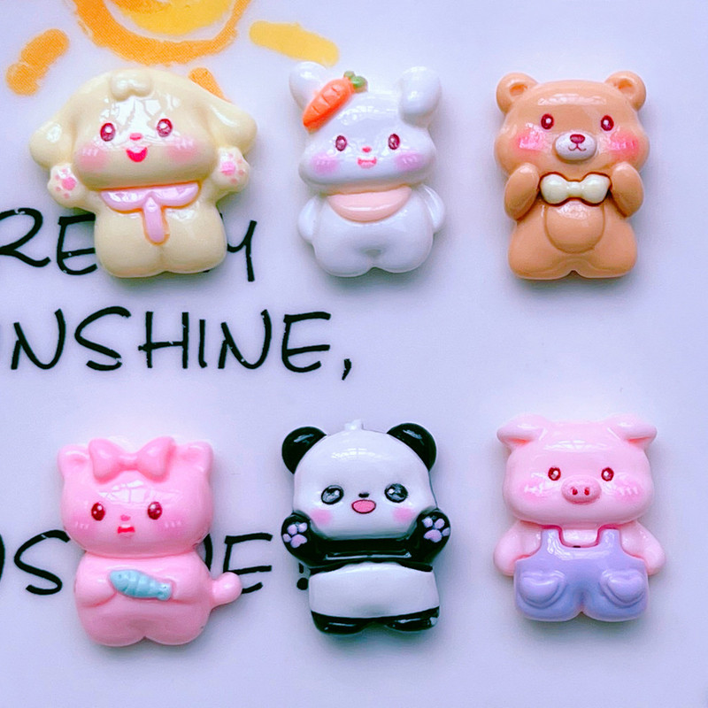 Cartoon Animal Panda Puppy Rabbit Piglet Bear Hairpin Hair Rope Grabber Hole Shoe Buckle DIY Resin Accessories