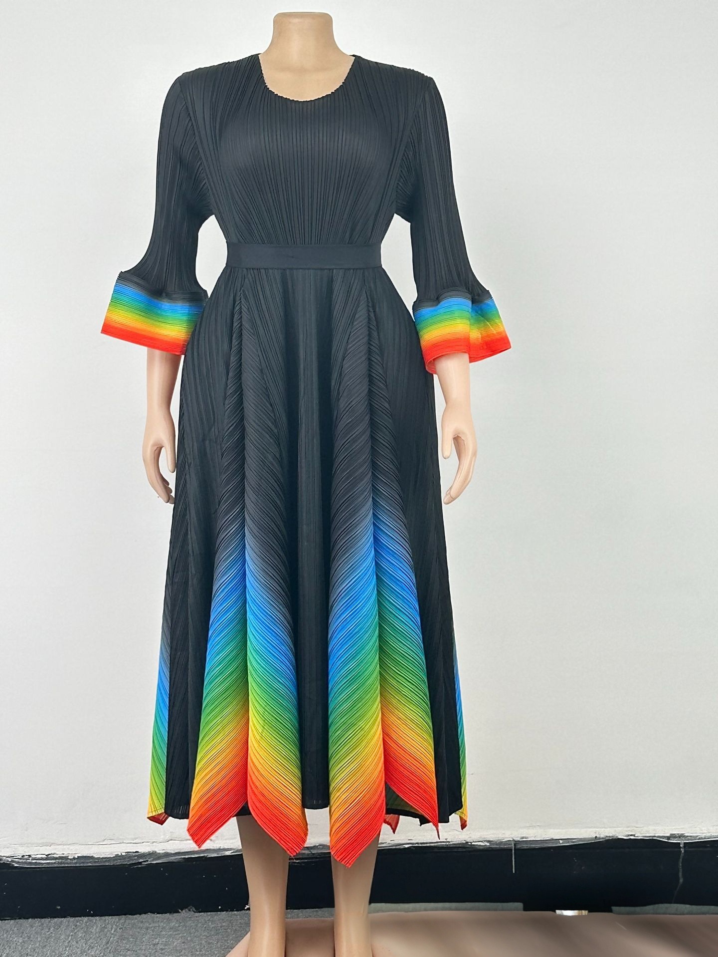 Women's Plus Size Dress Elegant V Neck Gradient Long Autumn Dress_voghion.com