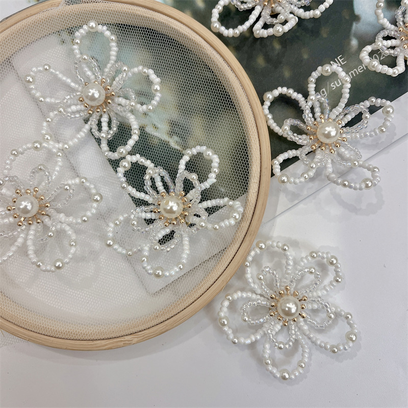 H55瓷白色扇子胸针头钗花朵diy手工编织串珠发夹发饰耳饰材料