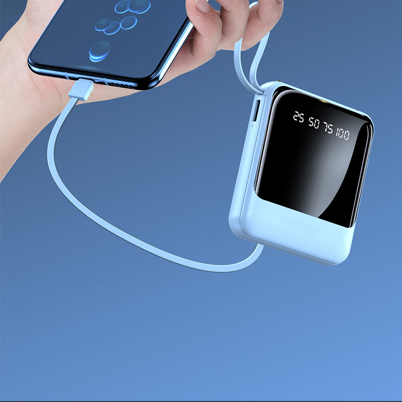 Cross-border Wholesale Power Bank 20000mAh Large Capacity Portable Mobile Charger with Built-in Cable Custom Logo
