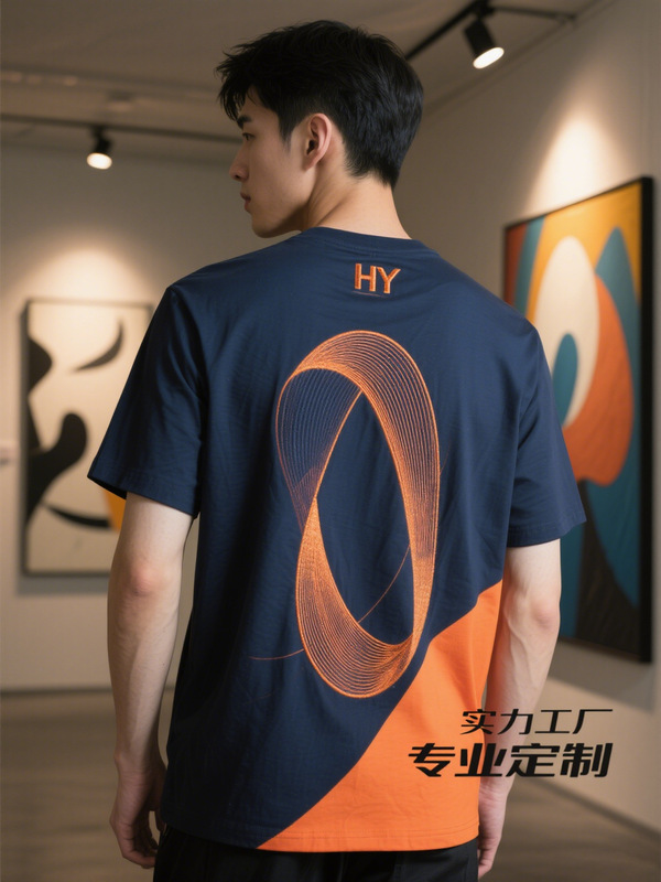 HYメンズカスタムトレンドカラーブロックTシャツ、ゆったりカジュアル半袖、230g長繊維綿、刺繍加工、写真からカスタム可能|undefined