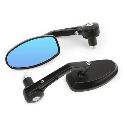 Motorcycle rearview mirror electric car modified rearview mirror moped handlebar mirror 22mm all aluminum handlebar mirror Oval (Motorcycle rearview mirror) - oval-handle-mirror-blue-mirror