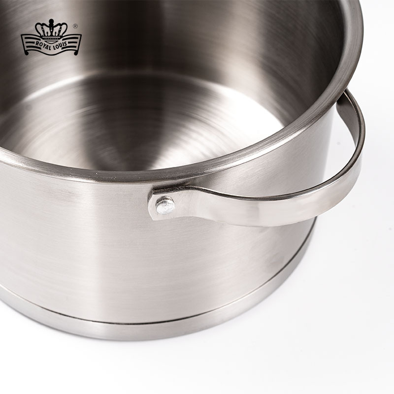 Olla de acero inoxidable engrosada Juego de tres piezas de fondo compuesto de ángulo recto marrón de tapa plana olla de sopa con mango de acero 6pcs transfronterizo