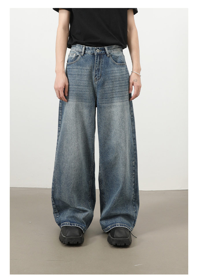 Quần jeans nam ống rộng phong cách Hàn Quốc đơn giản cơ bản đi làm đa năng — màu xanh chi tiết 6