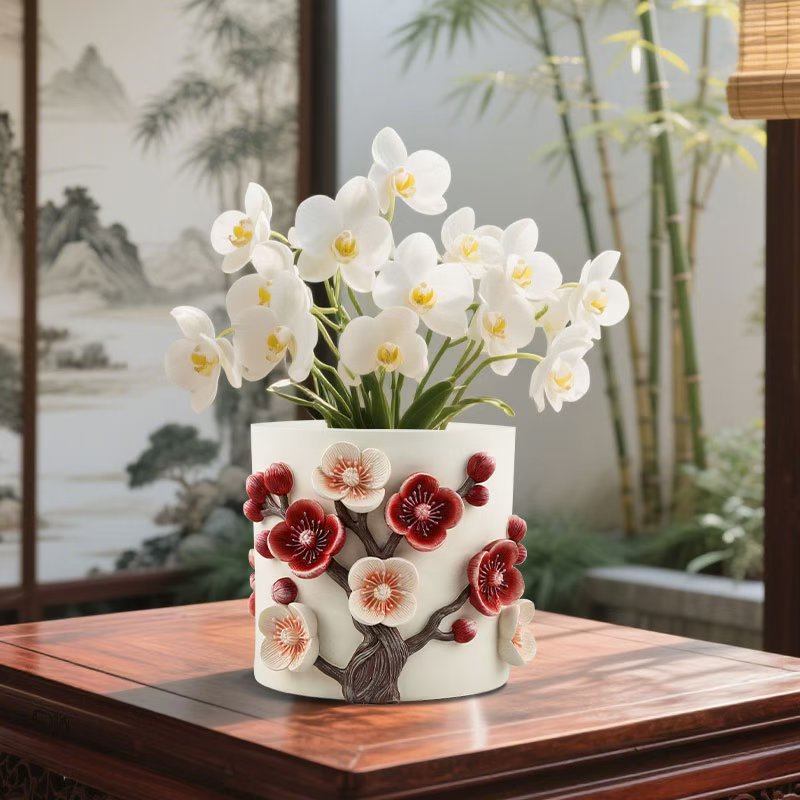 Overseas Hot ChinaFourGentlemen Three-dimensional Pattern Plum Blossom Decorative Thickened Large Diameter Resin Flower Pot