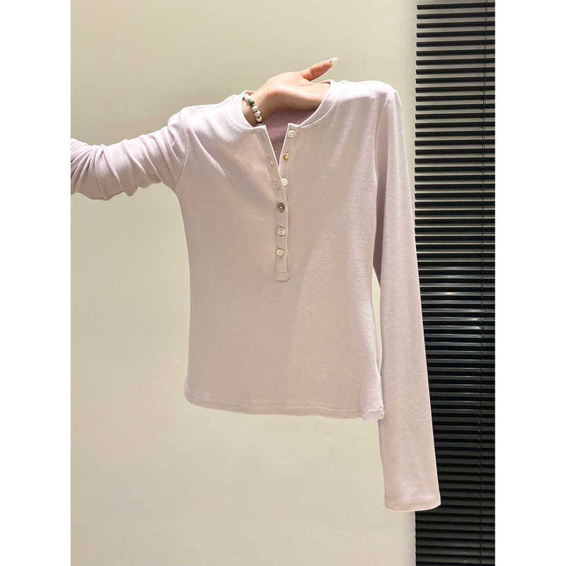 Soft and Smooth Imitation Cashmere Base Shirt for Women, Henry Collar Button-Down Long-Sleeve T-Shirt, Spring and Autumn Slim-Fit Trendy Top Soft and Smooth Imitation Cashmere Base Shirt for Women, Henry Collar Button-Down Long-Sleeve T-Shirt, Spring and Autumn Slim-Fit Trendy Top