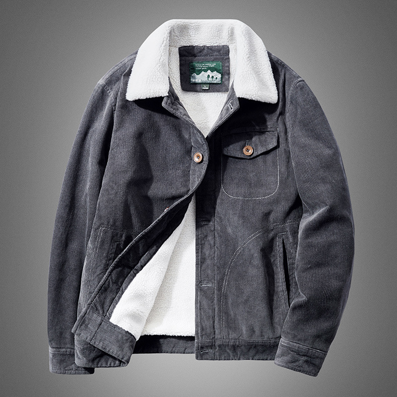Herrenbekleidung neuer Herrenmantel aus Cord-Baumwolle, lässig, große Herrenjacke, dünn gestreiftes Herrenoberteil_voghion.com