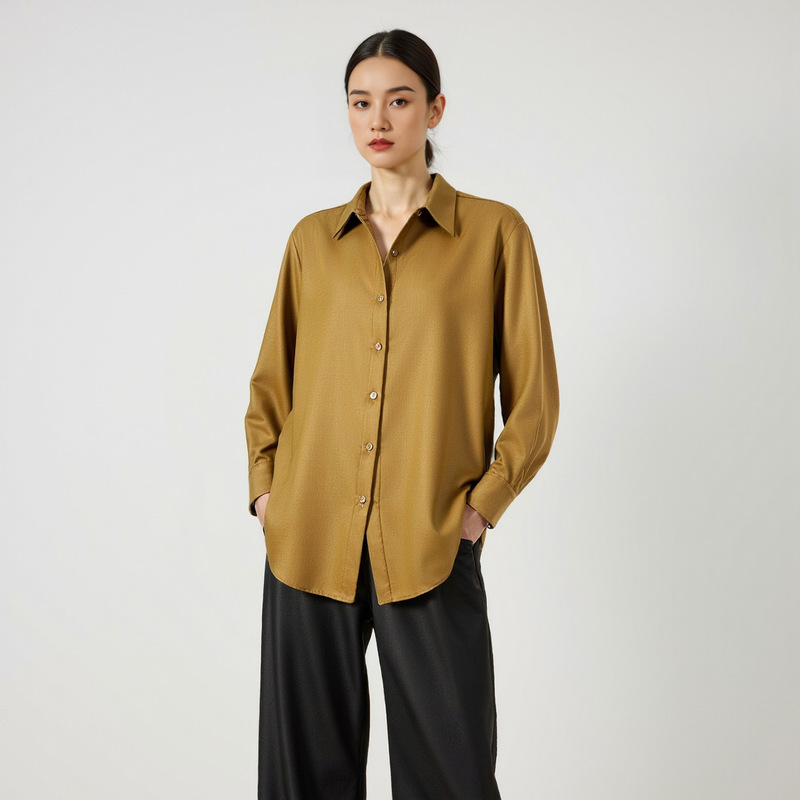 Autumn New Style Sheep Wool Shirt for Women, Loose Workplace Simple Old Money Style Retro Shirt, Slimming Commuter Women's Clothing