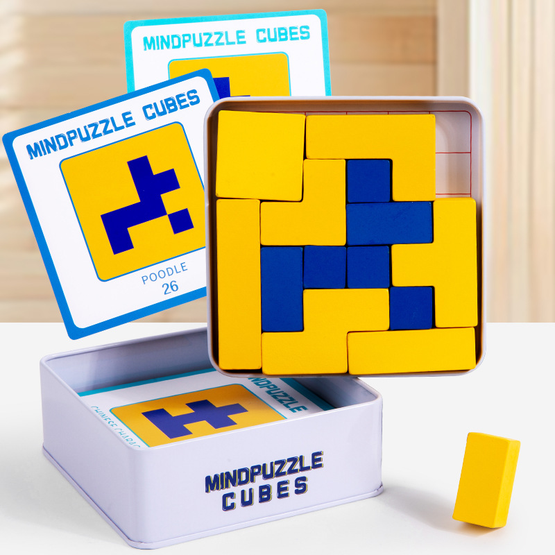 Rompecabezas de desarrollo lógico de pensamiento intelectual de madera para niños, rompecabezas de combinación de bloques de construcción creativos para bebés, juguetes de educación temprana