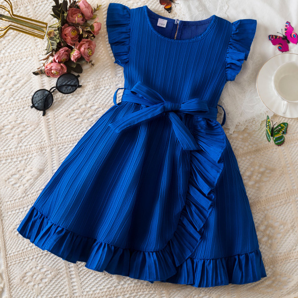 Summer fashionable solid dress with a round collar