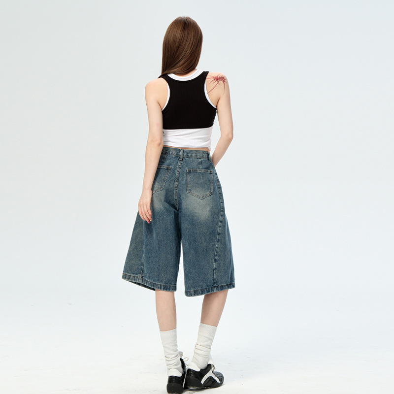 Young Orange# American Style Retro Washed Slack Wide Leg Jeans Women's Loose Slim Look Tall All-match Cropped Trendy Pants