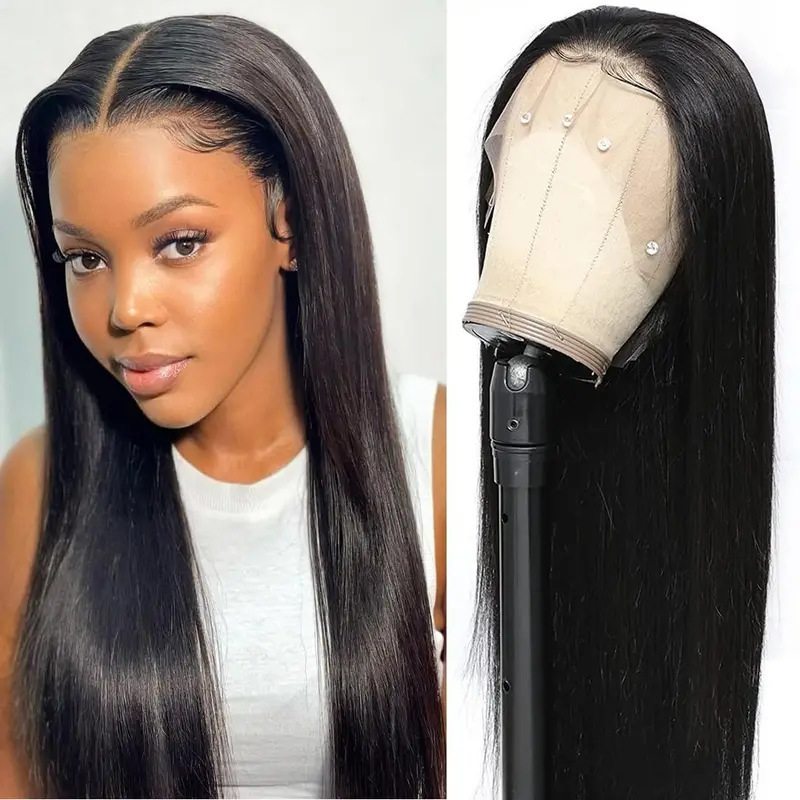 European and American Hot-Selling Lace Front Wig Black Women's Medium Parted Long Straight Hair Fluffy Natural Fashion Daily Full Hair Set