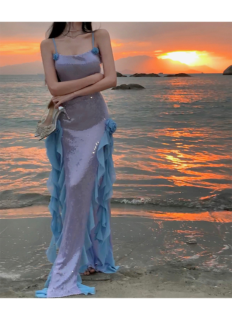 Robe de soirée à paillettes élégante pour soirées en bord de mer_voghion.com