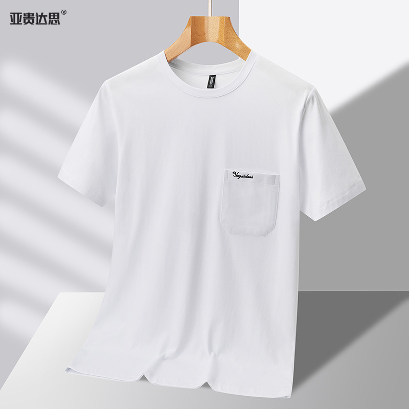 2025年新作純綿お父さん夏服中年男性半袖Tシャツ夏ラウンドネック中高年大きいサイズトップス|undefined