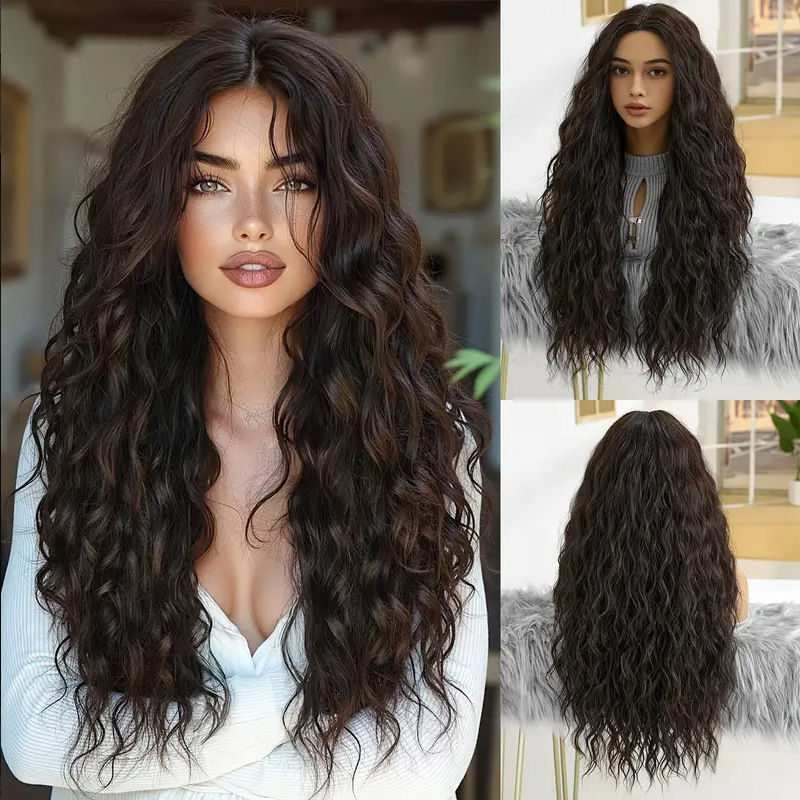 Manufacturer Wholesale Corn Perm European and American African Long Curly Wig Corn Silk Middle Parted Wig Curly Black Brown Rose Net