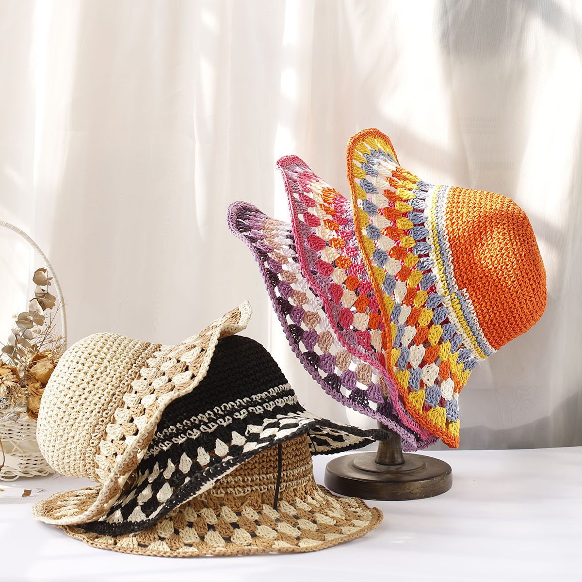 Summer, Spring Season Women's Vacation Beach Colorful Big Eaves Straw Hat