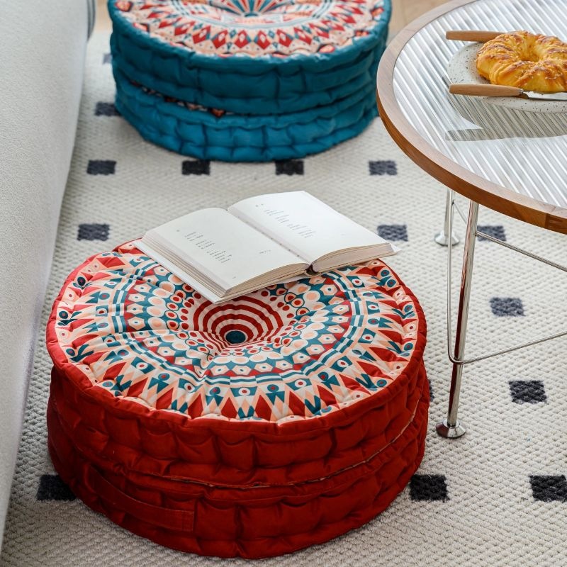 Round Cushion Tatami Bohemian Cushion Futon Cushion Plush Ethnic Sofa Back Cushion with Core Round Cushion