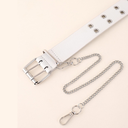 European and American New Creative Dual Exhaust Eye Chain Sports Waist Belt Cross-Border Punk Style Simple Retro Leather Fashion Belt