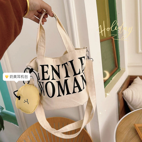 Trendy brand letter mini crossbody bag  new portable lunch box bag Korean style design canvas storage mobile phone bag