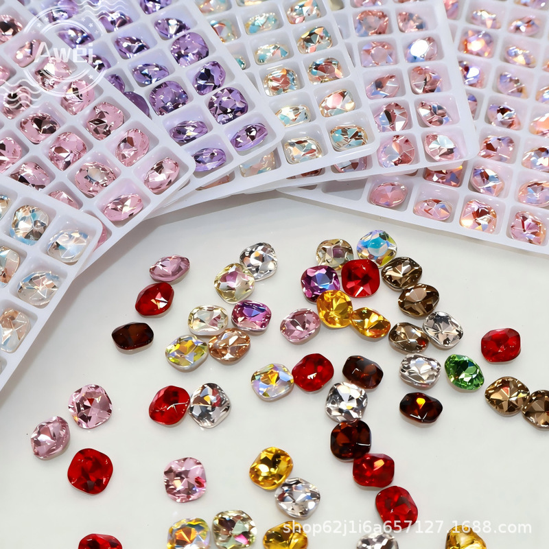 Trendy K9 Square-Shaped Nail Art Rhinestones, Irregular Pointed-Back Glass Decorations Wholesale