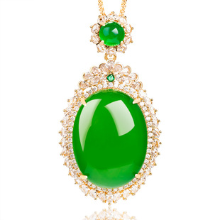 Authentic Natural Green Agate Cabochon Copper Gold-Plated Ice Jade Pendant Jade Pendant Women's Necklace Fashion Pendant