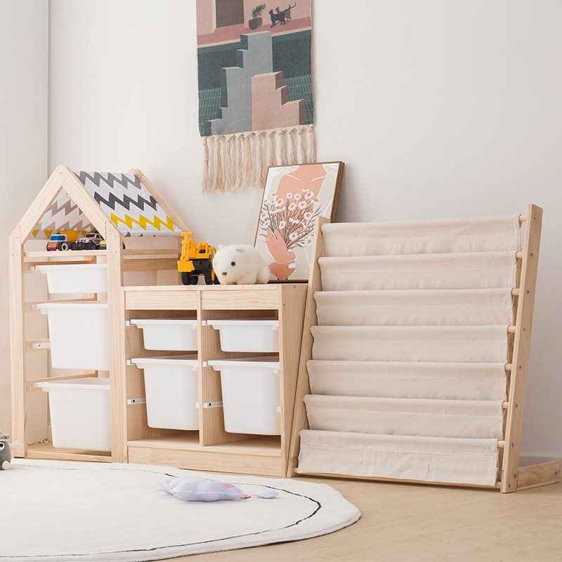 Simple bookshelf for babies, picture book rack, children's toy storage rack, freestanding solid wood shelf for a kindergarten reading area