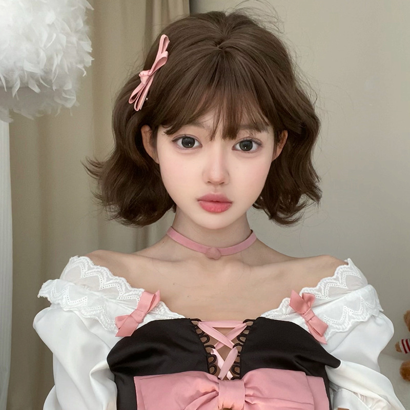 Wig women's full head cover Lolita short curly hair wool curly short hair wig women's lazy curly fashion cute full head cover