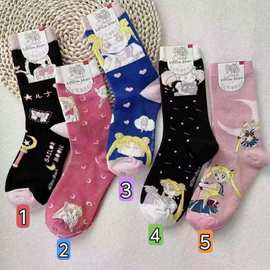 批发袜子新款百搭秋冬女士棉袜姆明亚美卡通动漫中长筒袜日系可爱