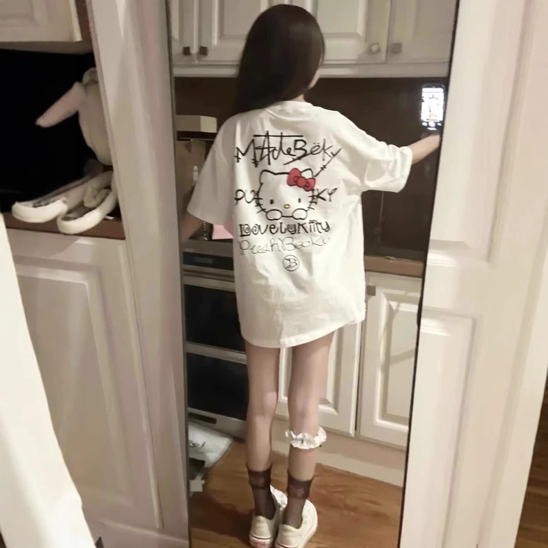 American Style Fashion Brand Hello Kitty Hellokitty Short-sleeved T-shirt Women's Summer Loose plus size Niche Design Top American Style Fashion Brand Hello Kitty Hellokitty Short-sleeved T-shirt Women's Summer Loose plus size Niche Design Top