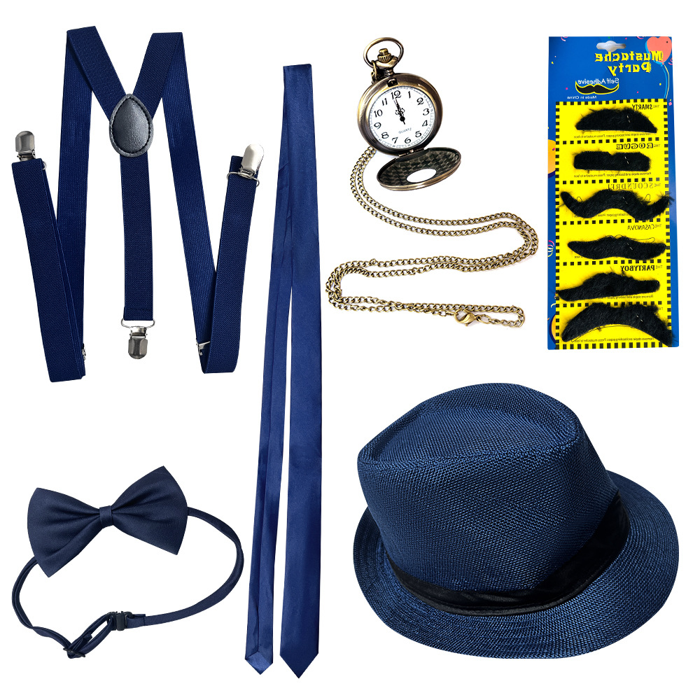 Accesorios de los años 20, sombrero de hombre estilo Gatsby para fiesta de baile, reloj de bolsillo, cordón, corbata, conjunto de sombrero, venta al por mayor image 2