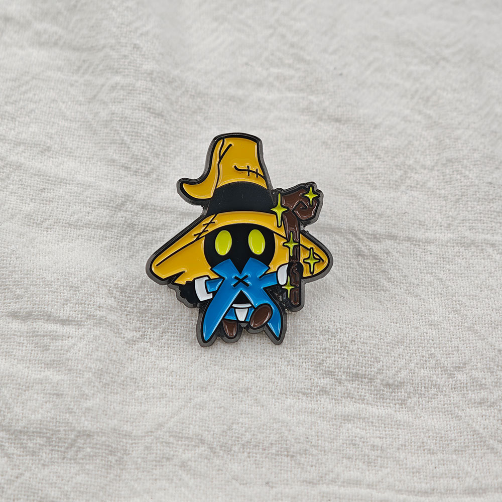 Q-version Vivi Black Magician enamel brooch, Final Fantasy 9 inspired character badge, RPG game accessory