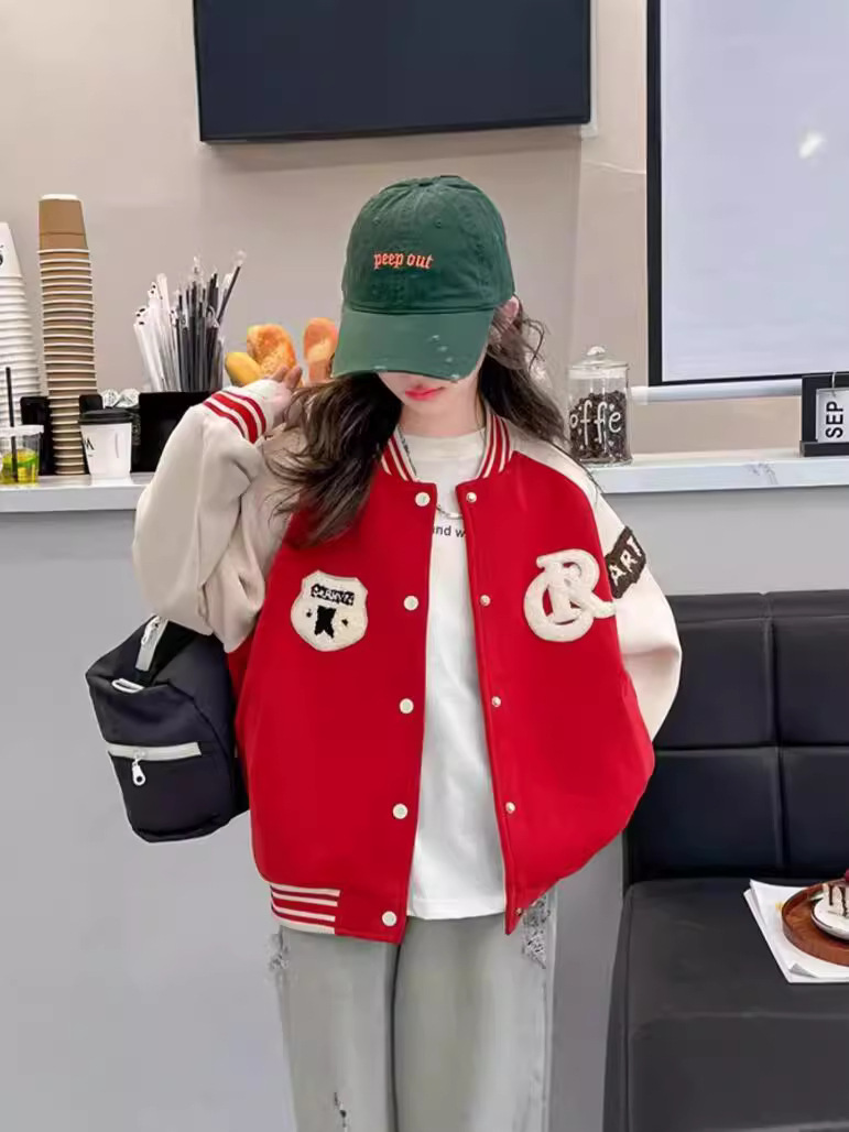 Chaquetas para niñas, trajes de béisbol para niños de primavera 2024, ropa para niños nuevos, ropa de primavera y otoño para niñas, tops de estilo occidental para niños grandes