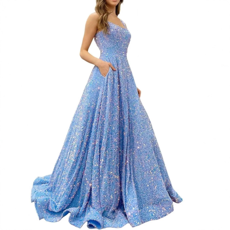 2026 New Model Long A-Line Formal Sequin Party Dress for Foreign Trade, Evening Gown, Cross-Border Aliexpress Supply