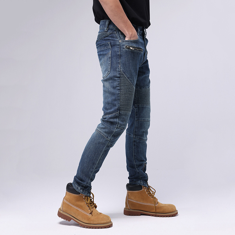 Jeans patchwork lunghi e skinny per pantaloni casual elasticizzati con piedi piccoli da uomo per pantaloni da moto da uomo_voghion.com