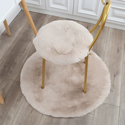 Plush Carpet, Car Carpet - milk-tea-color-imitation-rabbit-fur-40cm-diameter-round