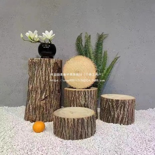 Wooden Stump Round Stool with Leather, Log Tree Stump Base, Homestay Sitting Stool, Root Carving Stool, Coffee Table, Solid Wood Decoration Arrangement