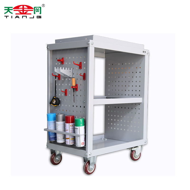 TIANJG 工厂车间三层工具车 挂板收纳汽修移动静音小推车作业车