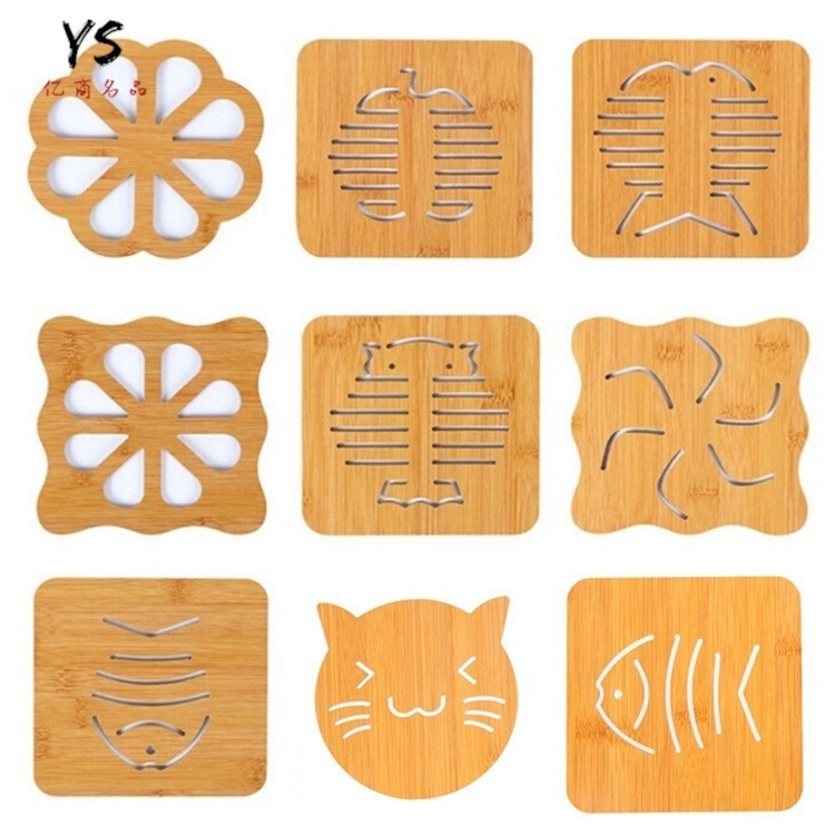 Posavasos de madera huecos con diseño de dibujos animados, utensilios de cocina, alfombrillas aislantes del calor, antideslizantes, para ollas y platos, decoración del hogar