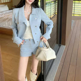「智性松弛2.0」酵素牛仔套装女2026秋季新款短外套+短裤两件套潮