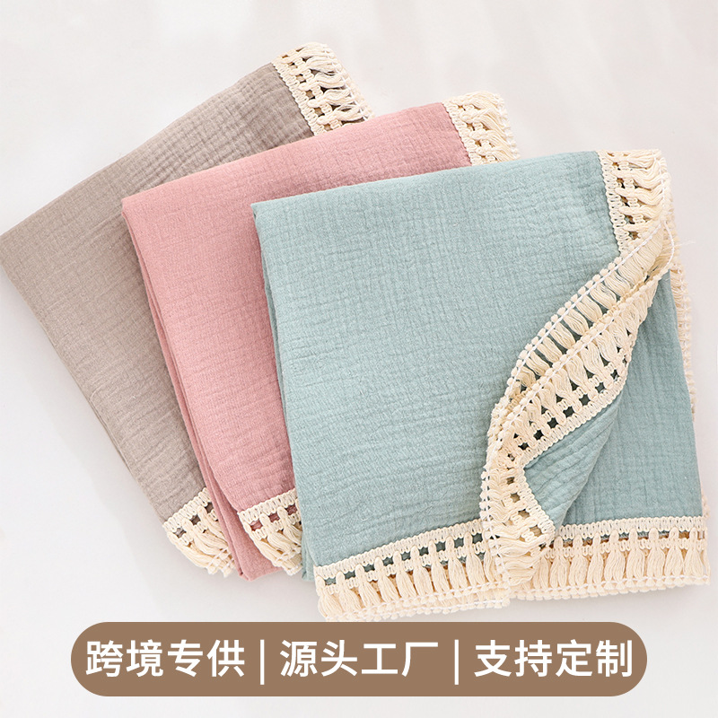 Foreign Trade Cross-Border Newborn Swaddle Wrap, Crepe Cotton Gauze Breathable Baby Swaddle Wrap, Plain Color Baby Blanket, Super Soft