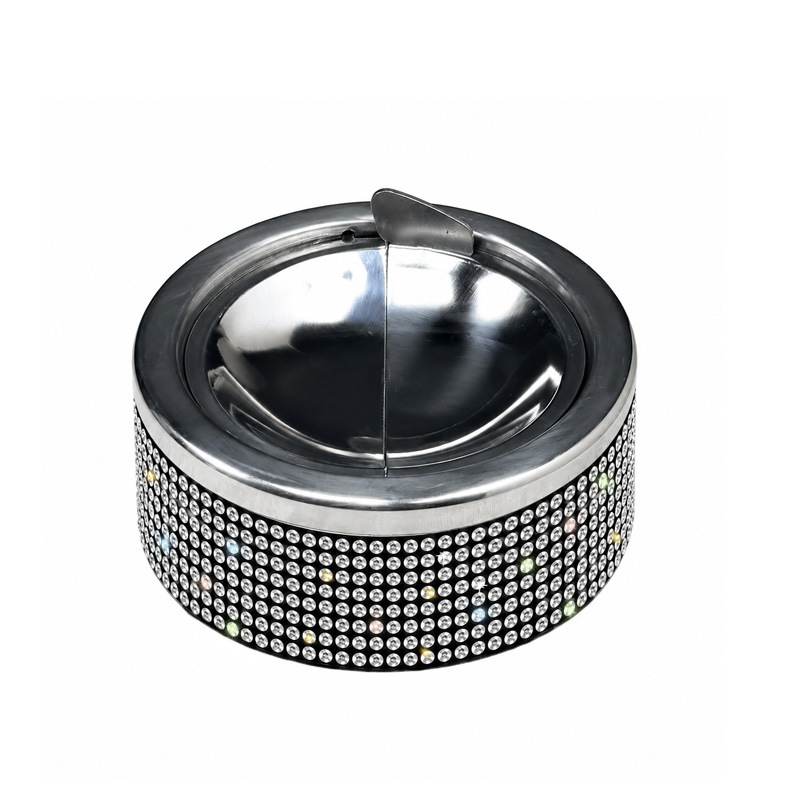 Stainless steel ashtray, creative and personalized, prevents ash from flying, high aesthetic value, inlaid with diamonds, suitable for hotels, homes, and offices